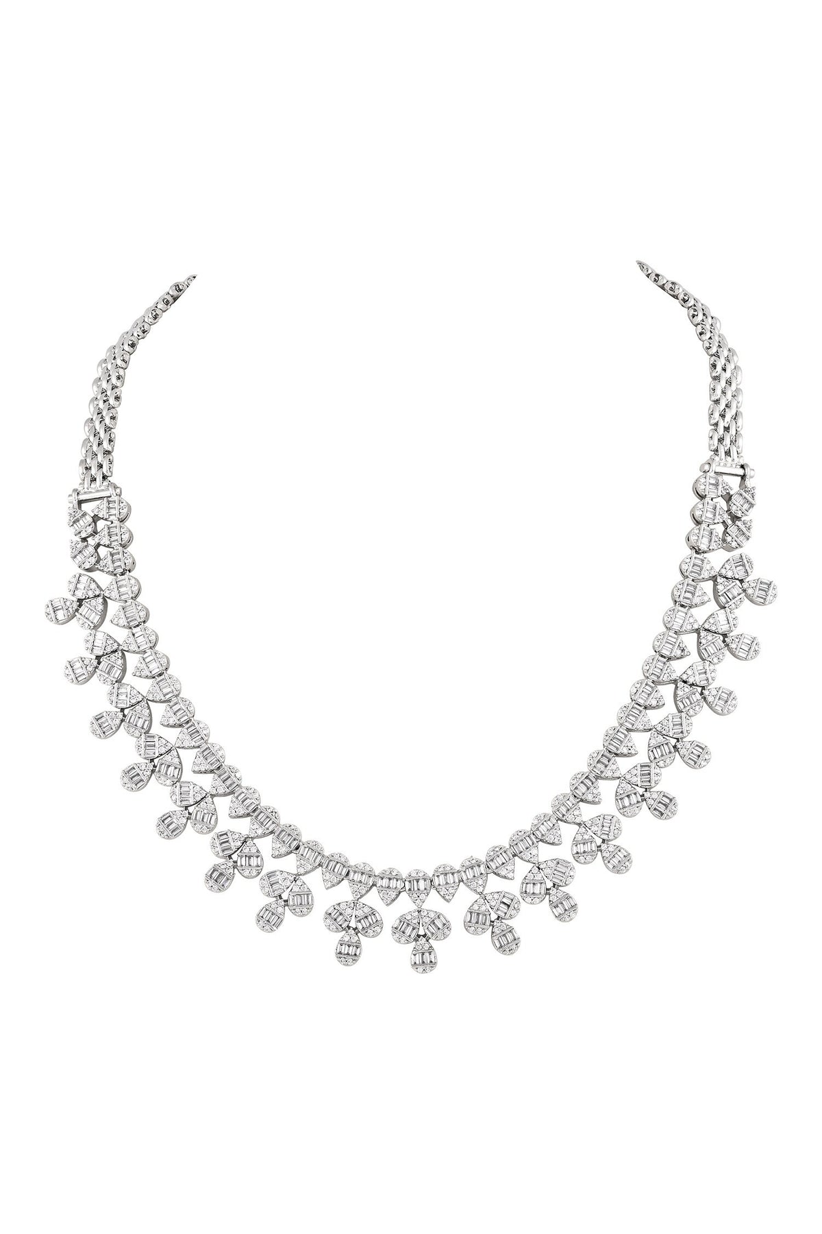Rhodium Plated White Necklace & Earring Set 