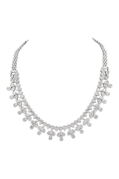 Rhodium Plated White Necklace & Earring Set 