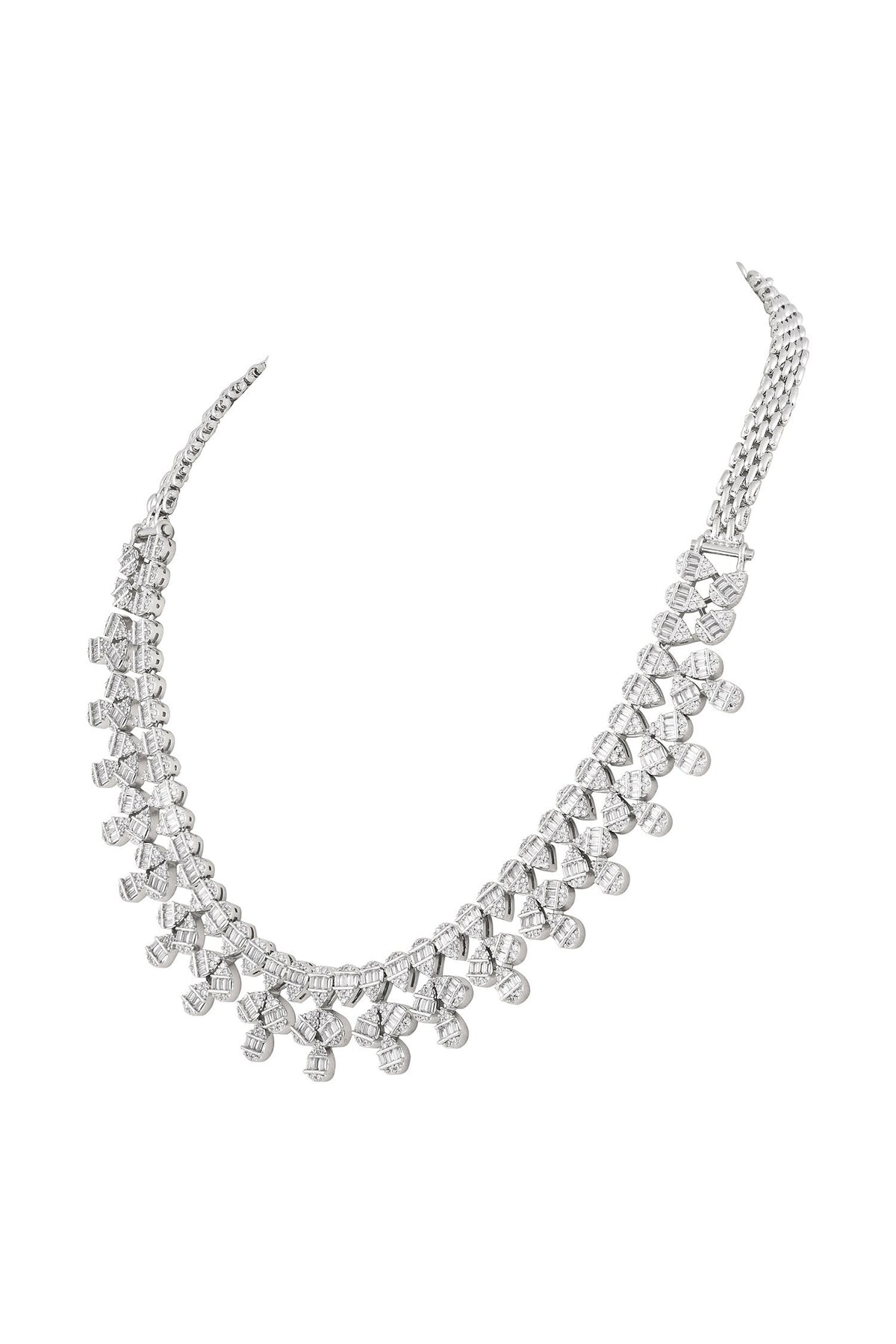 Rhodium Plated White Necklace & Earring Set 