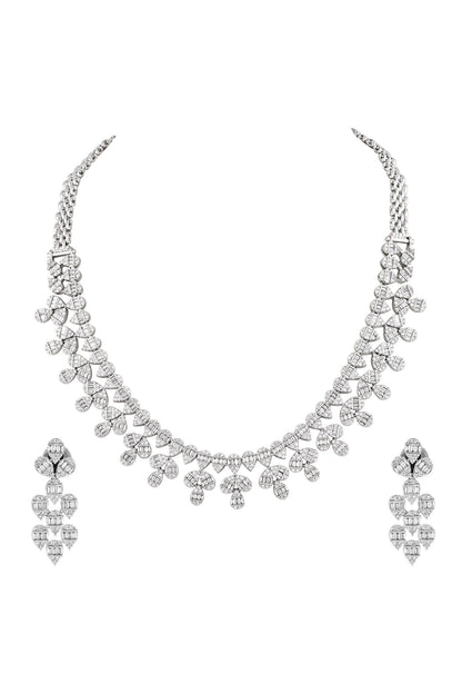 Rhodium Plated White Necklace & Earring Set 