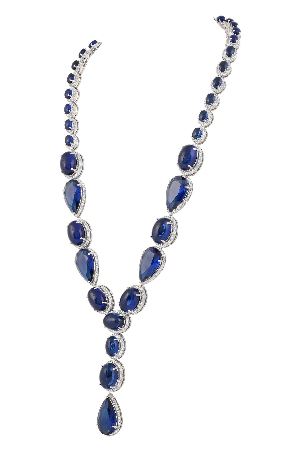 Blue Rhodium Plated Necklace & Earring Set 