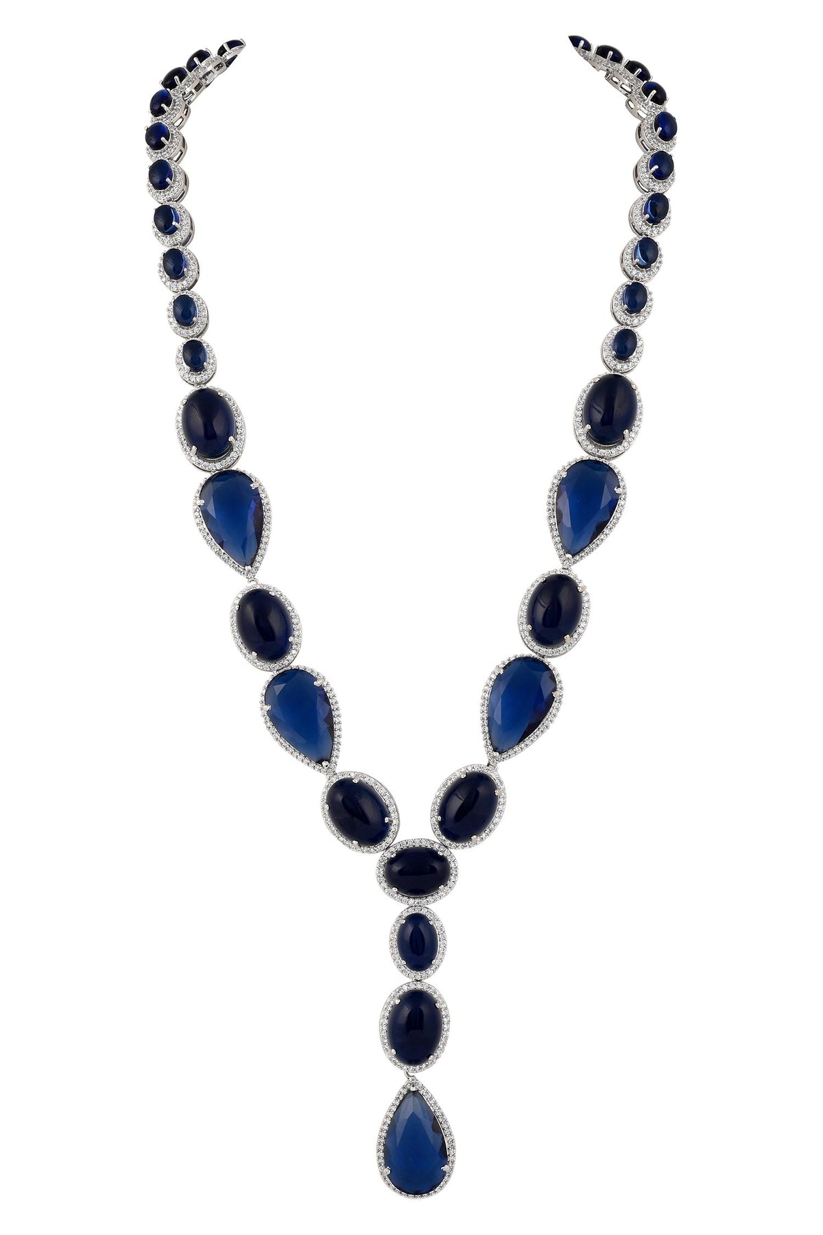 Blue Rhodium Plated Necklace & Earring Set 