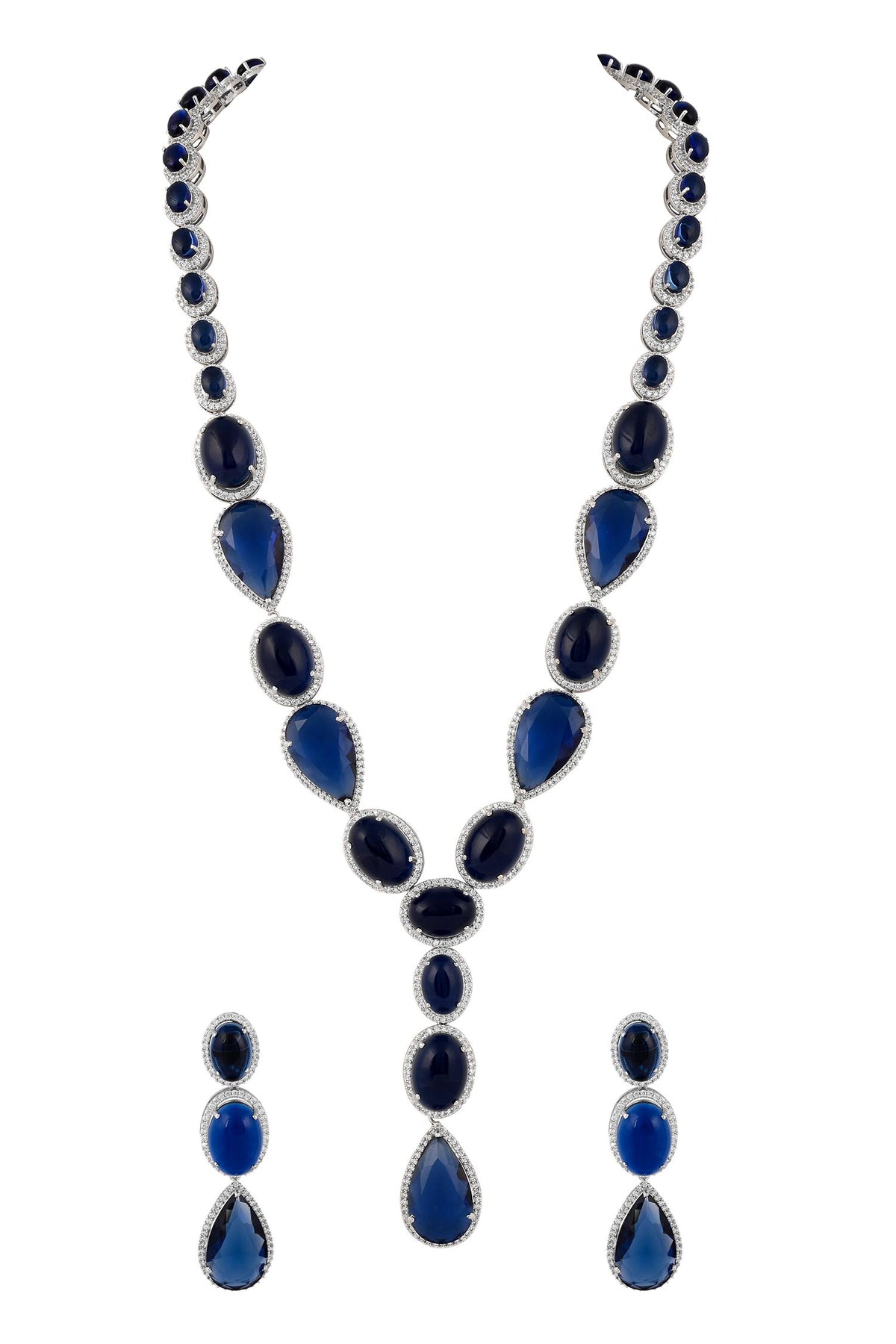 Blue Rhodium Plated Necklace & Earring Set 