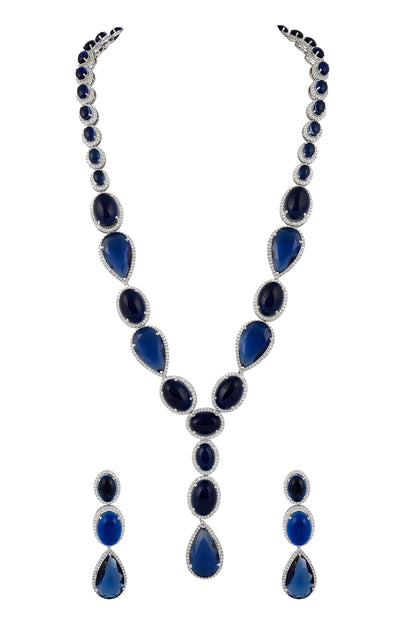 Blue Rhodium Plated Necklace & Earring Set 