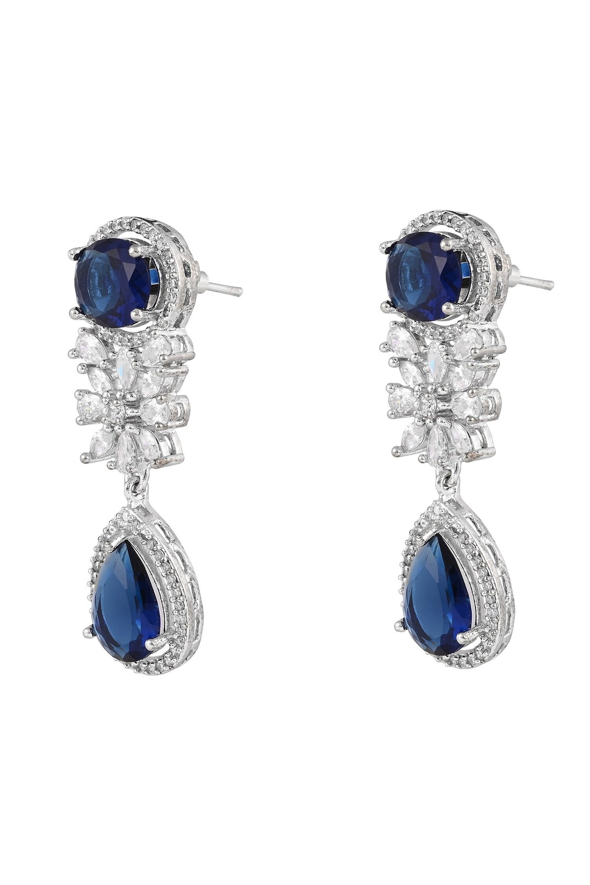 Blue Rhodium Plated Necklace & Earrings Set 