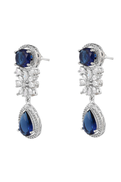 Blue Rhodium Plated Necklace & Earrings Set 