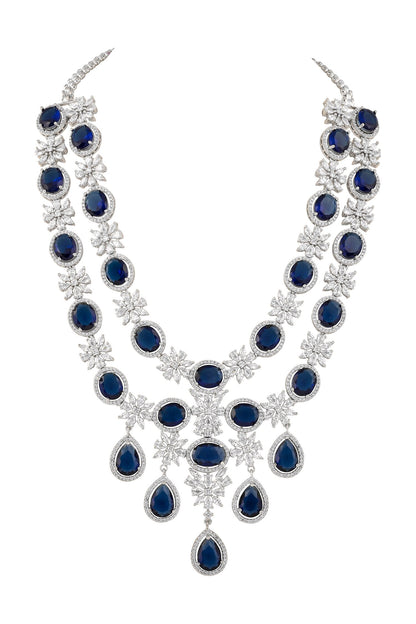 Blue Rhodium Plated Necklace & Earrings Set 
