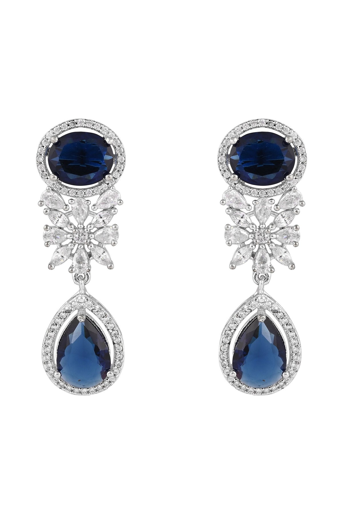 Blue Rhodium Plated Necklace & Earrings Set 