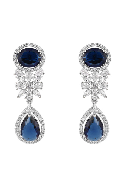 Blue Rhodium Plated Necklace & Earrings Set 