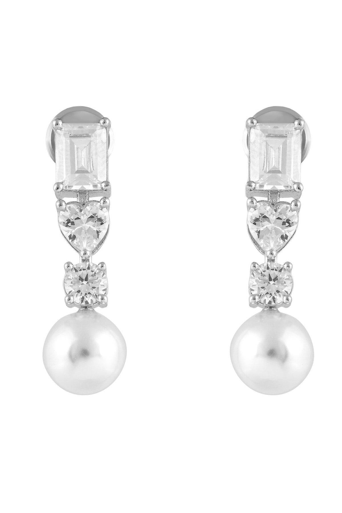 Rhodium Plated Pearl Necklace & Earrings Set 