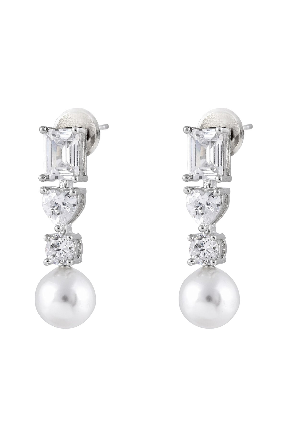Rhodium Plated Pearl Necklace & Earrings Set 