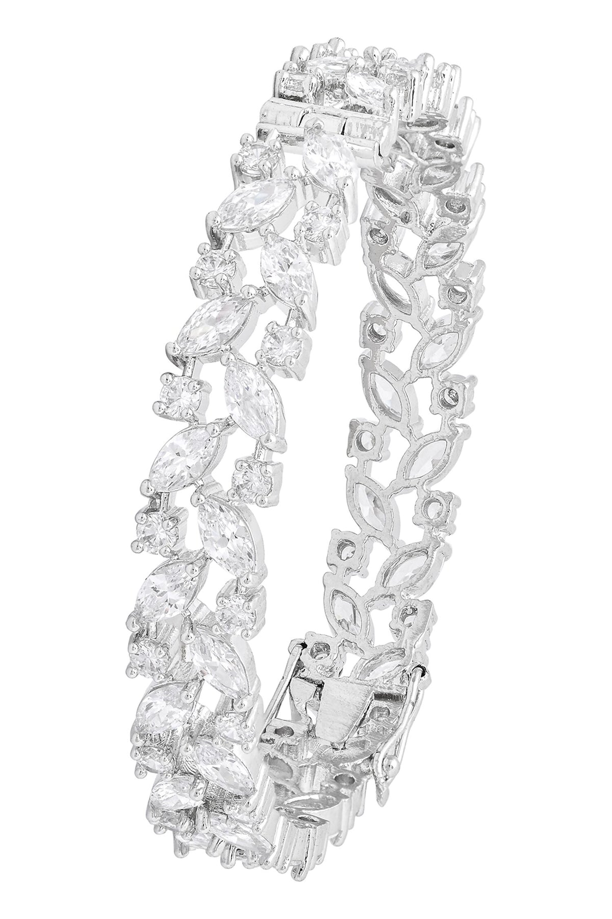 Rhodium Plated White Bangle Set 