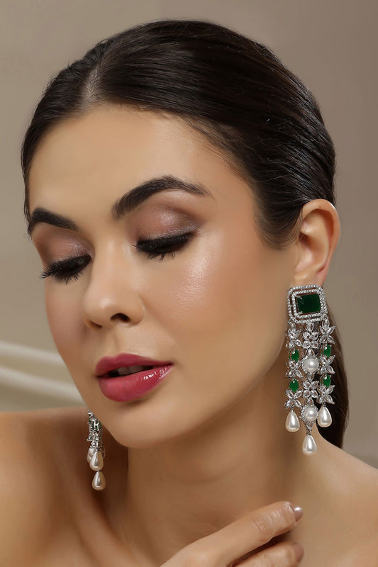 Long Crystal & Emerald Earrings 