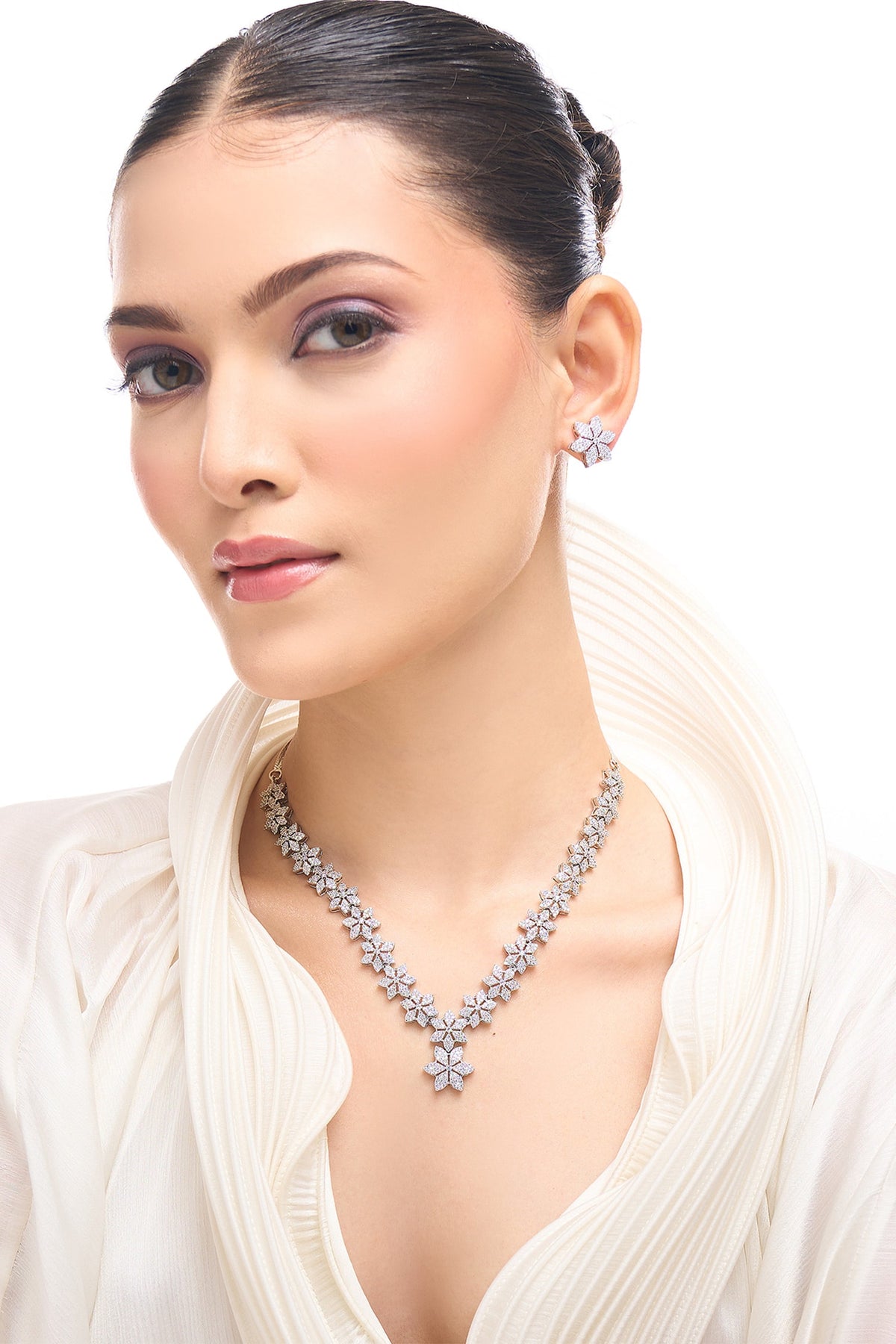 White American Diamond Necklace & Earring Set 
