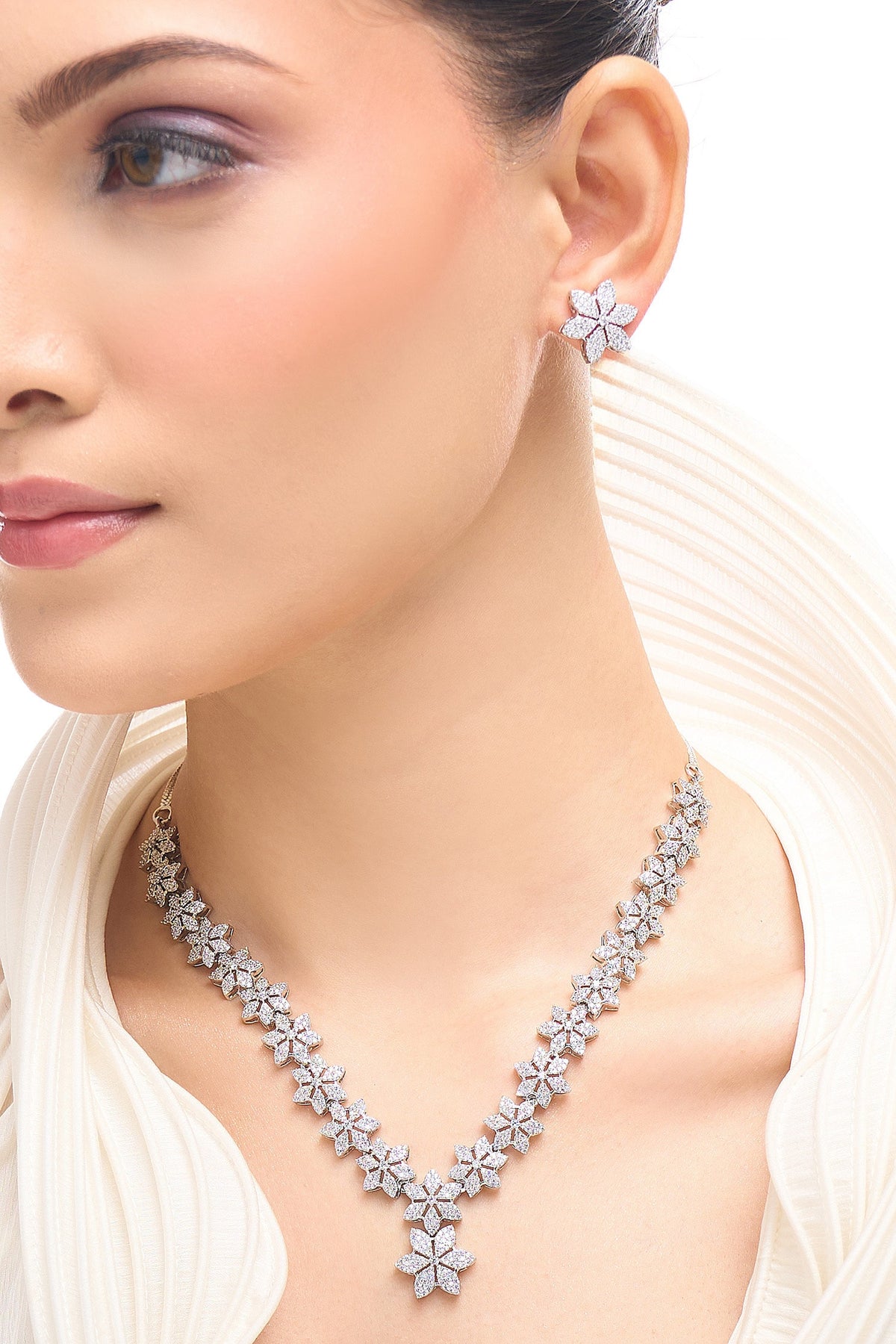 White American Diamond Necklace & Earring Set 