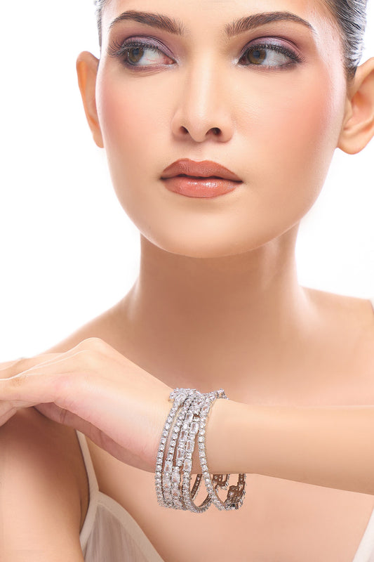 Silver American Diamond Bangle Set 