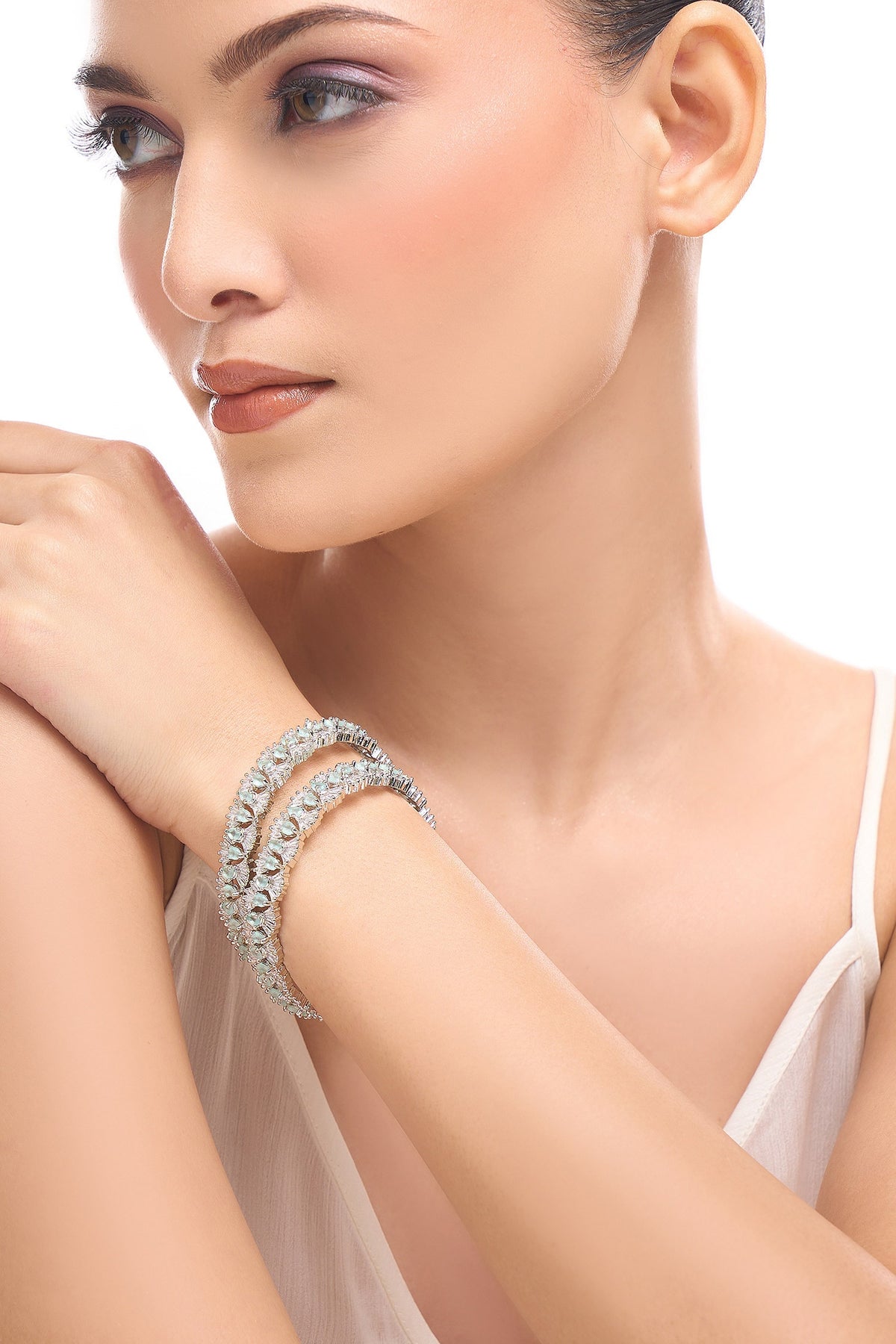 Silver Aqua American Diamond Bangles 