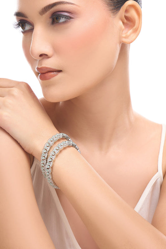 Silver Aqua American Diamond Bangles 