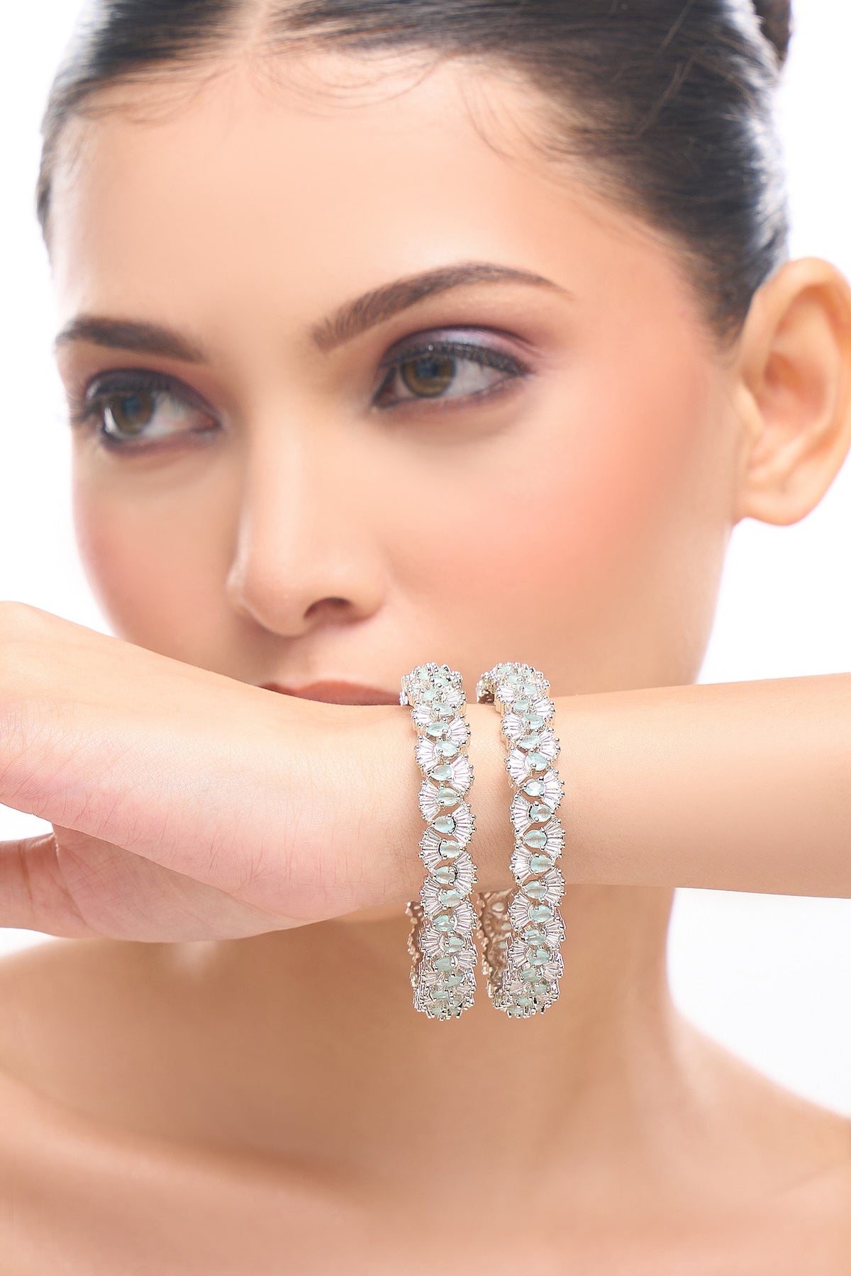 Silver Aqua American Diamond Bangles 