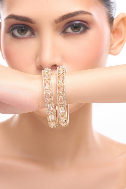 Gold & White American Diamond Bangles 