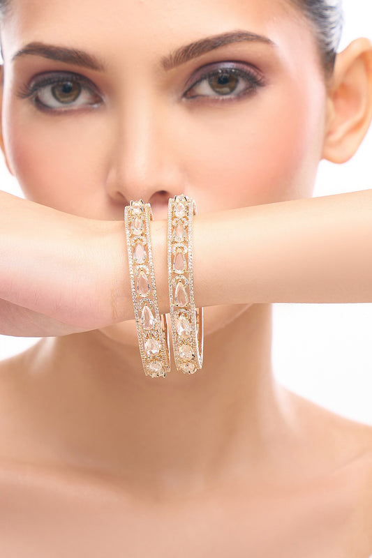 Gold & White American Diamond Bangles 