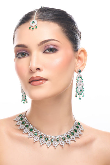 Green Brass American Diamond Jewelry Set 