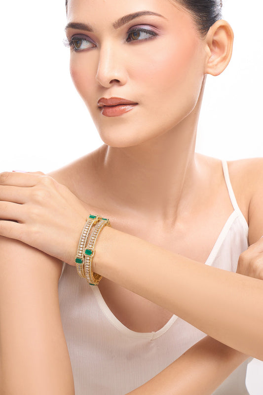 Gold & Green American Diamond Bangles 