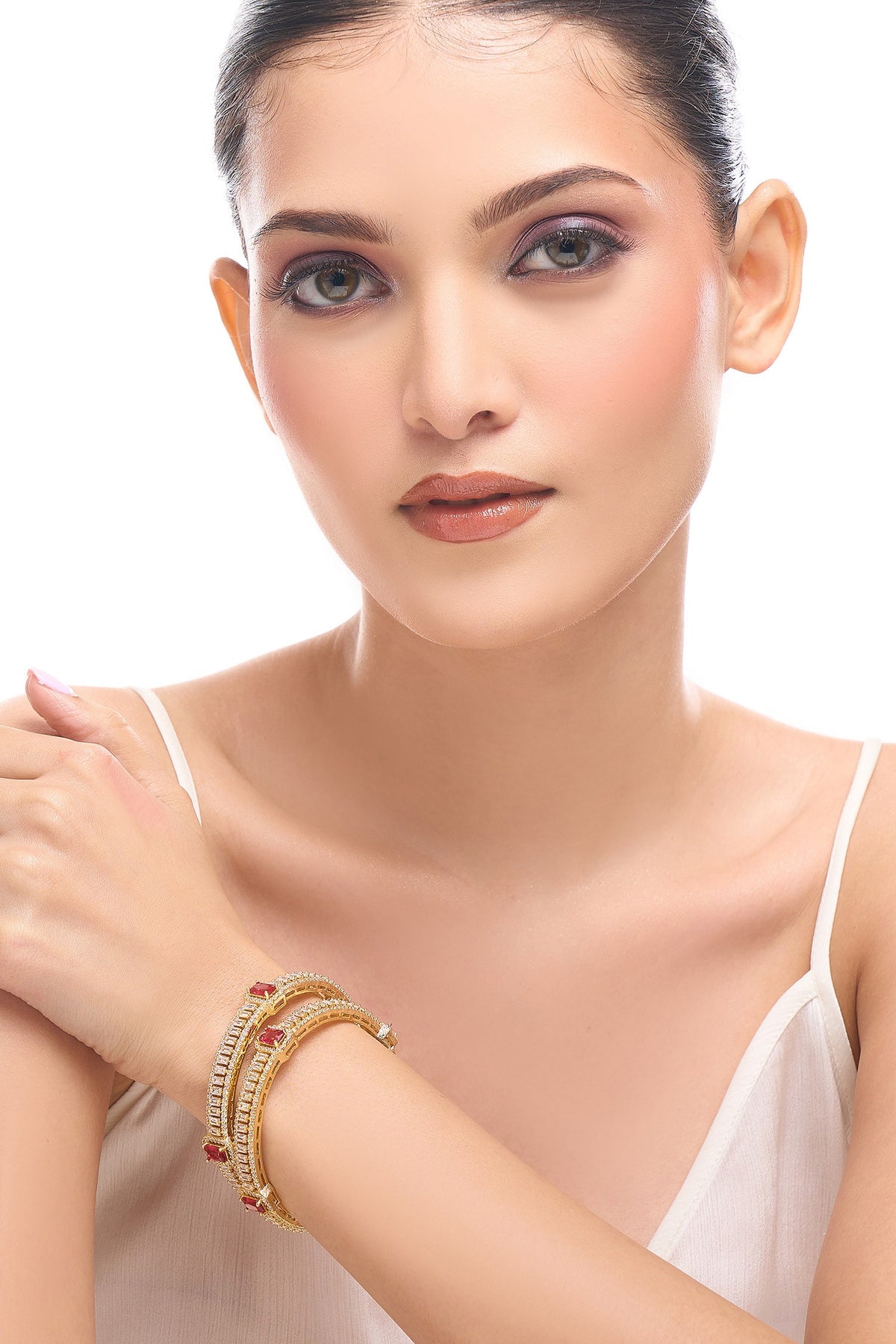 Gold & Ruby American Diamond Bangles 