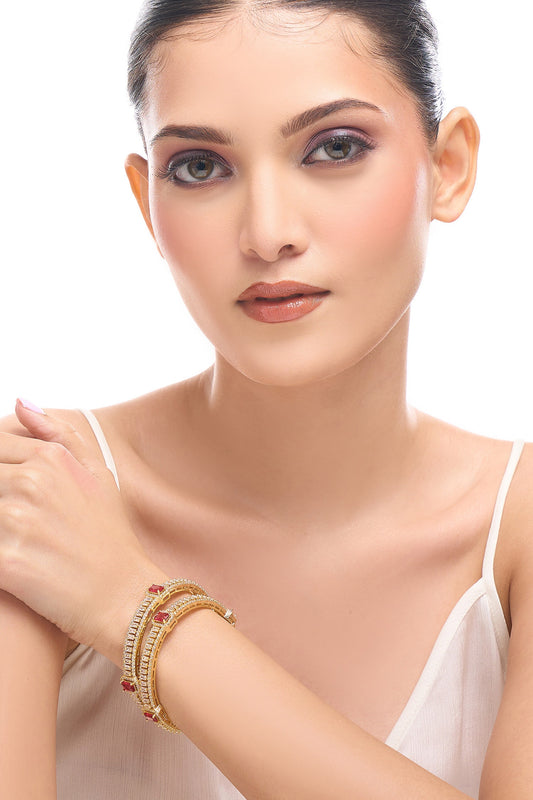Gold & Ruby American Diamond Bangles 