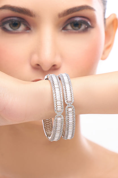 Silver American Diamond Bangles Set 
