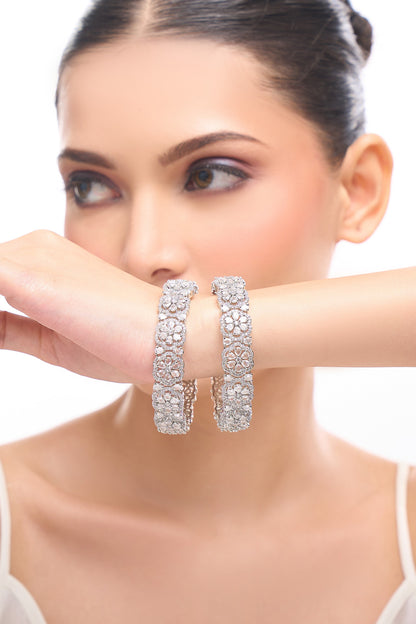 Silver American Diamond Bangles Set 