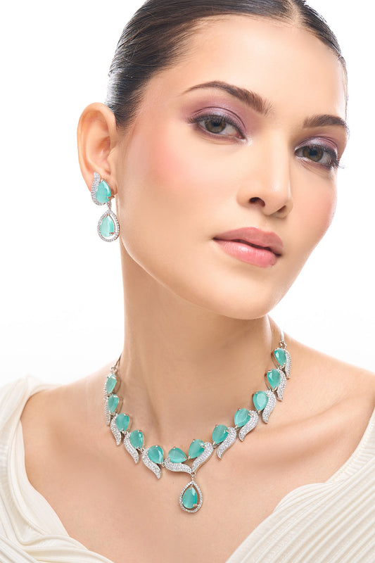 Aqua Brass Necklace & Earring Set 
