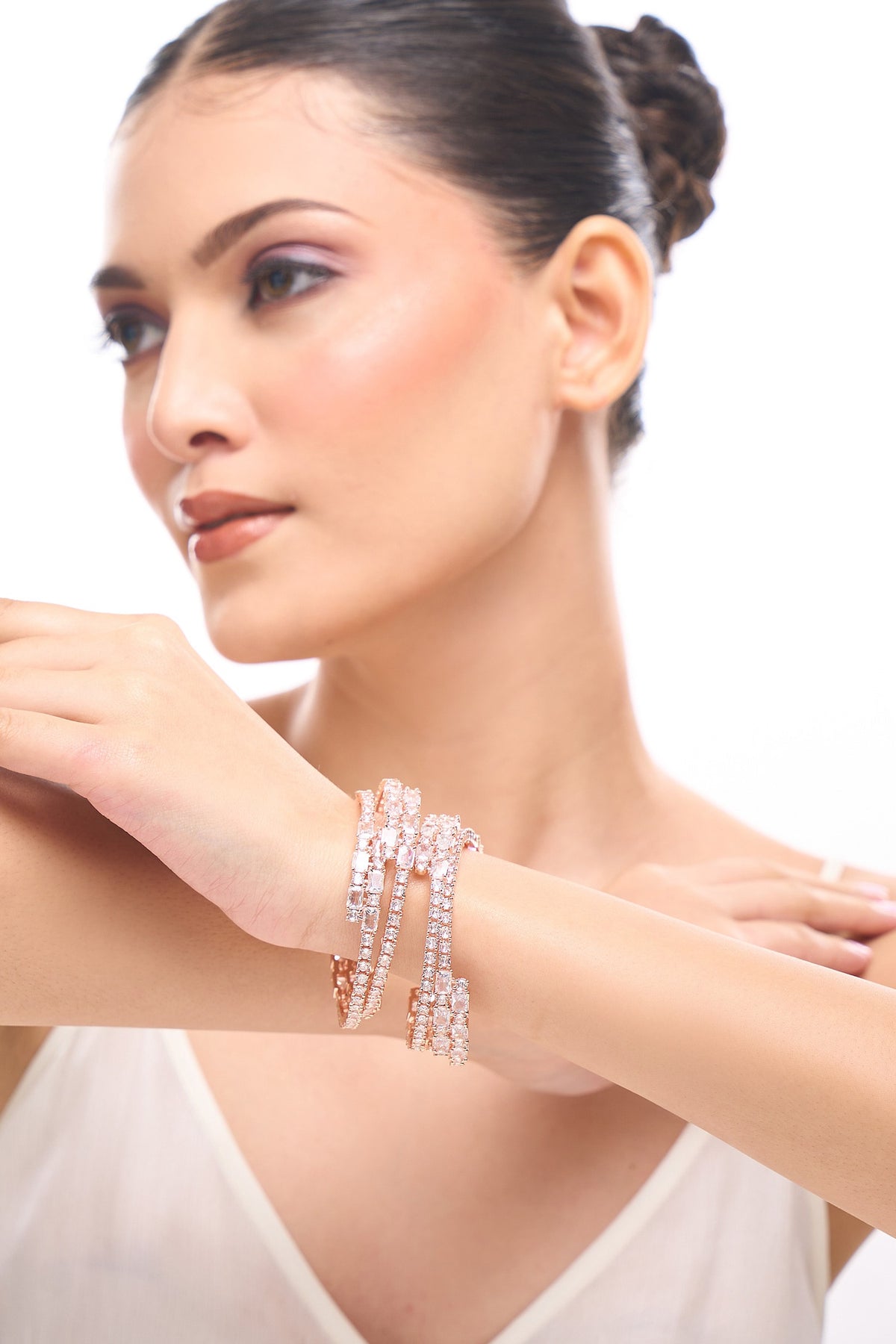 Rose Gold American Diamond Bangles Set 