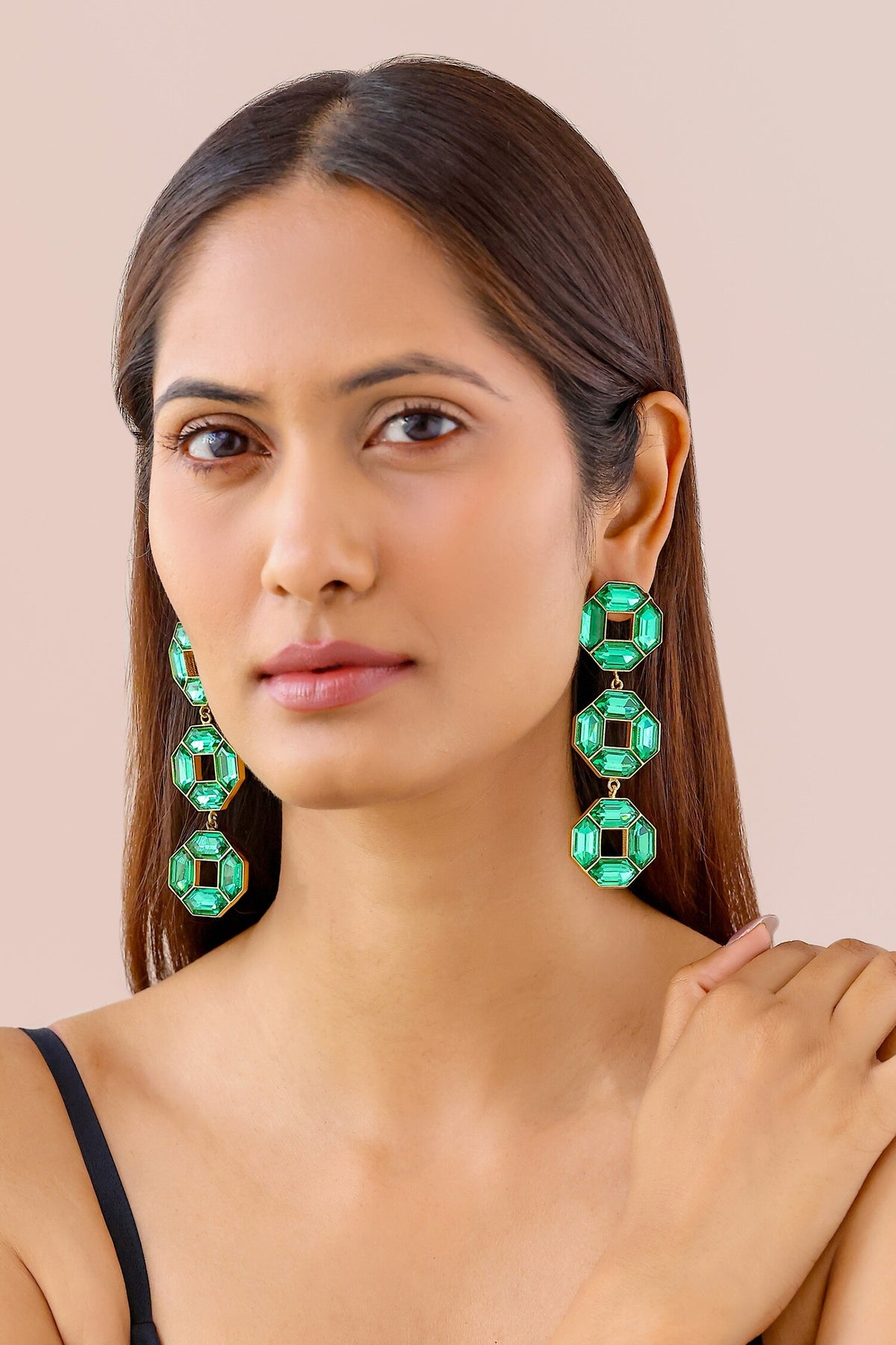Emerald Green Crystal Danglers 