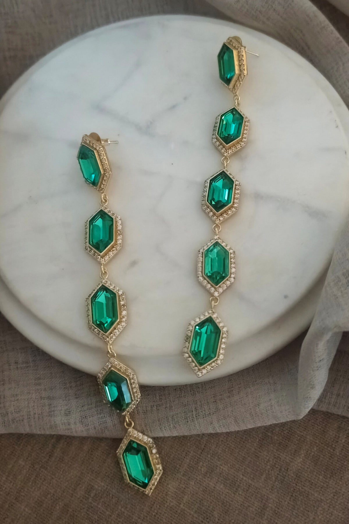 Emerald Green Crystal Danglers 
