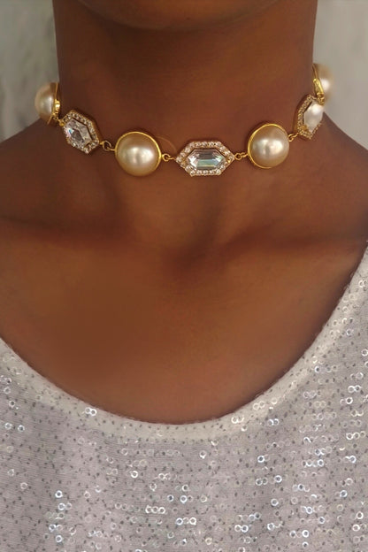 Cavi Pearl Choker with Crystals 