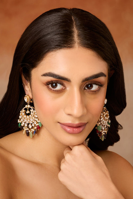 Multicolored Polki Chandbali Earrings 