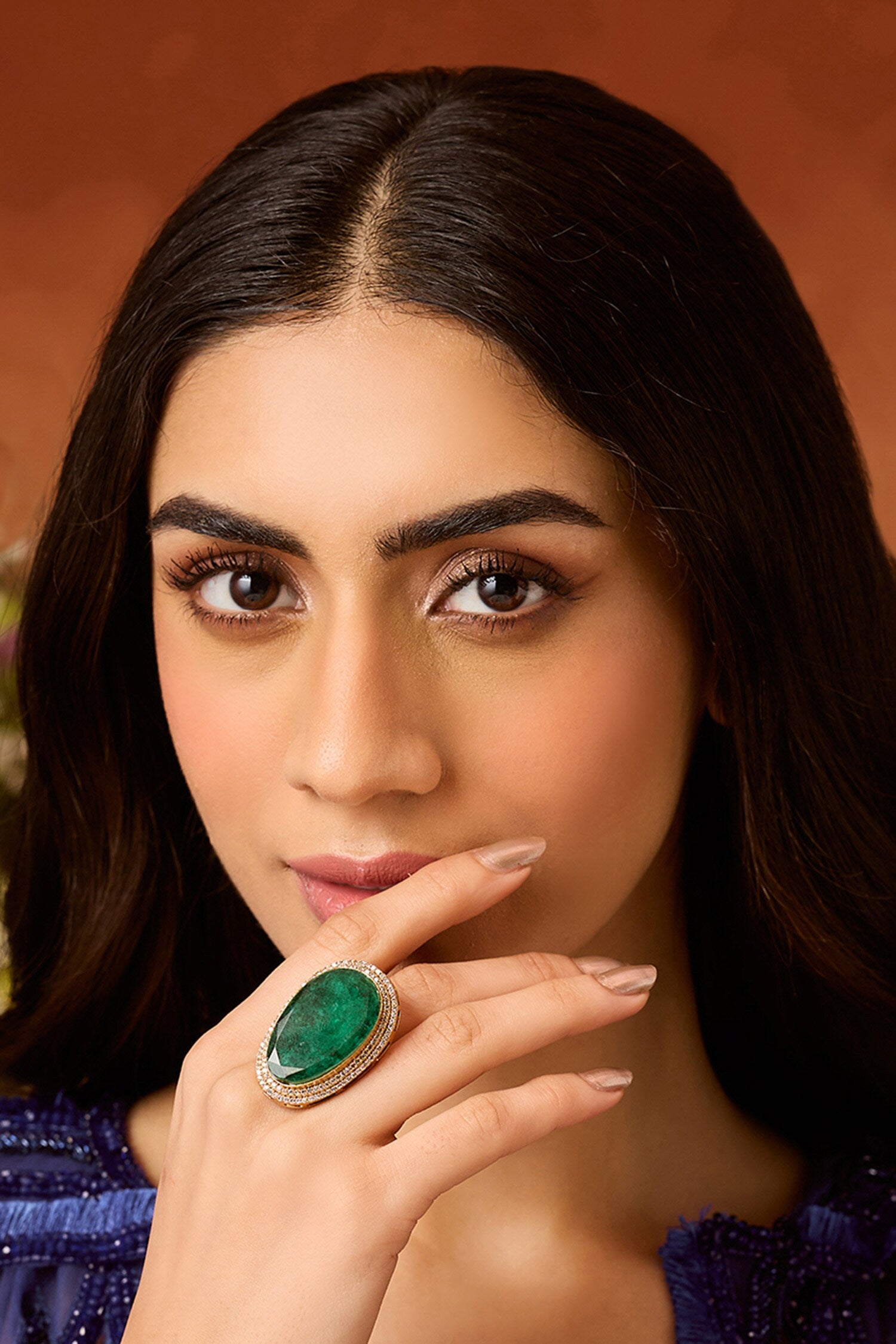 Green Doublet Stone Statement Ring 