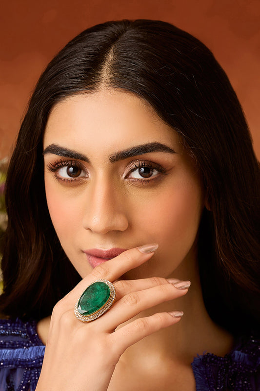 Green Doublet Stone Statement Ring 