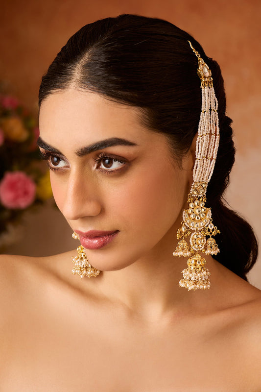 Kundan Embellished Jhumka Earrings with Kaan Chain 