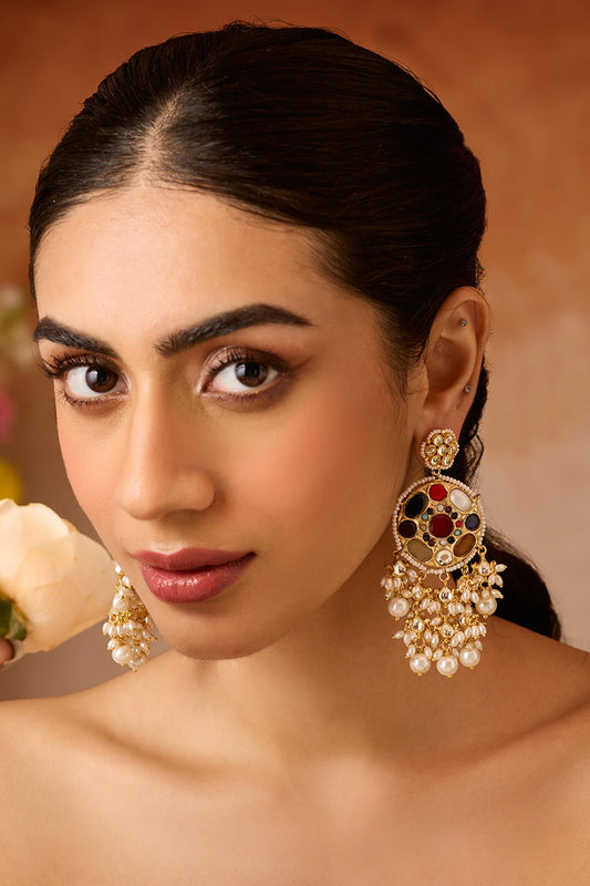 Navrattan Kundan & Pearls Earrings 