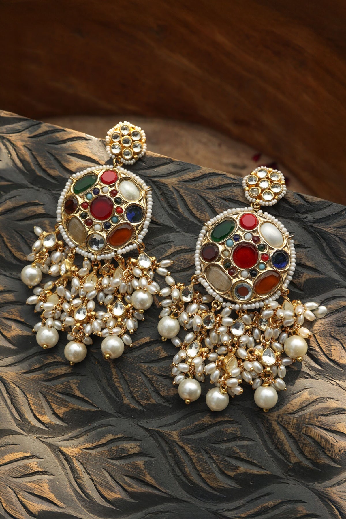 Navrattan Kundan & Pearls Earrings 