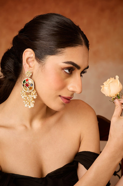 Navrattan Kundan & Pearls Earrings 
