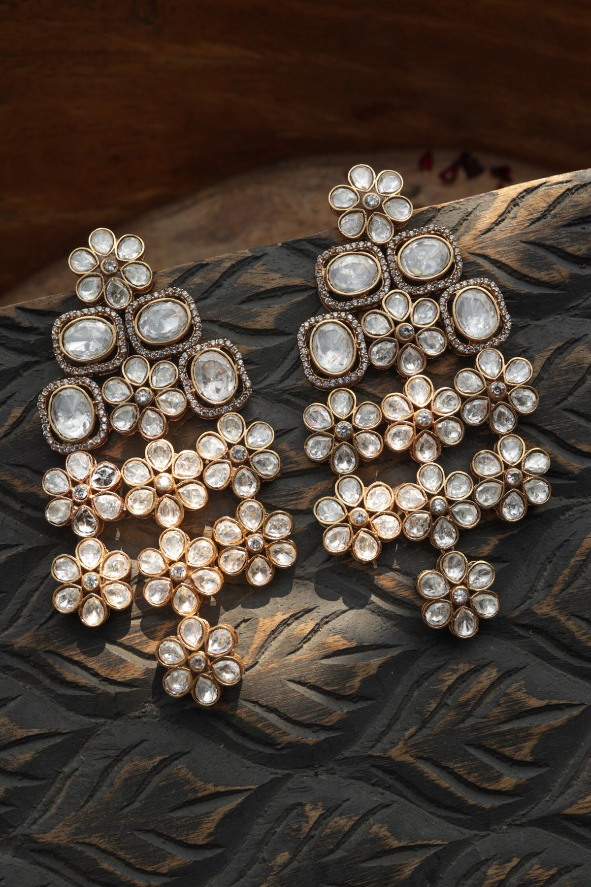 Floral Victorian Polki Earrings 