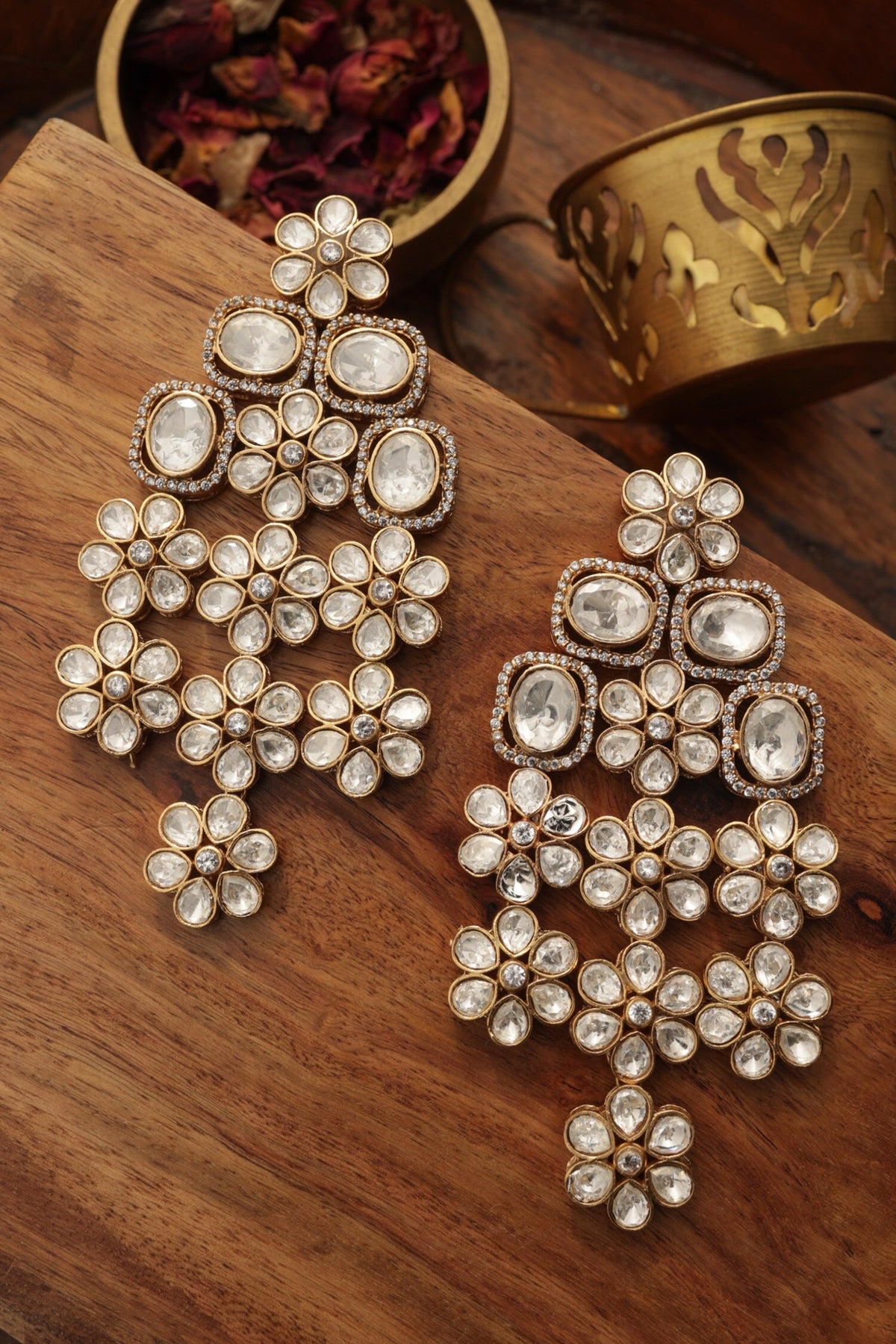 Floral Victorian Polki Earrings 