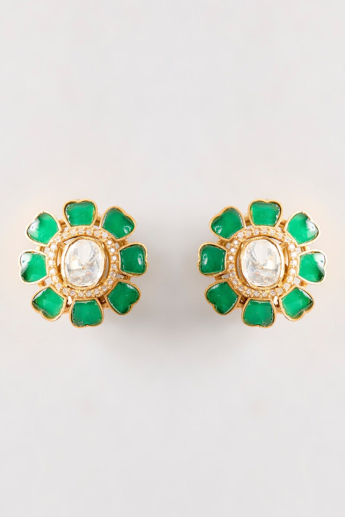 Green Floral 925 Silver Earrings 