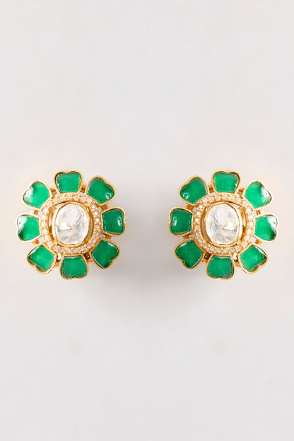 Green Floral 925 Silver Earrings 