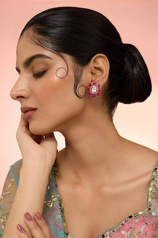 Red Floral 22kt Gold Plated Earrings 