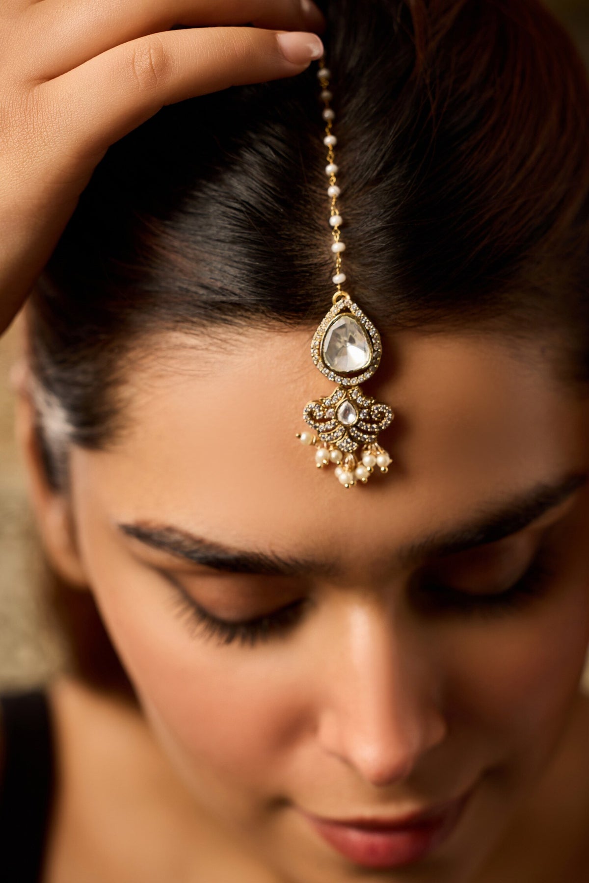 Polki Maangtikka with Cubic Zirconia 