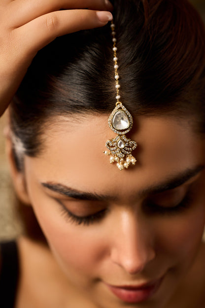 Polki Maangtikka with Cubic Zirconia 